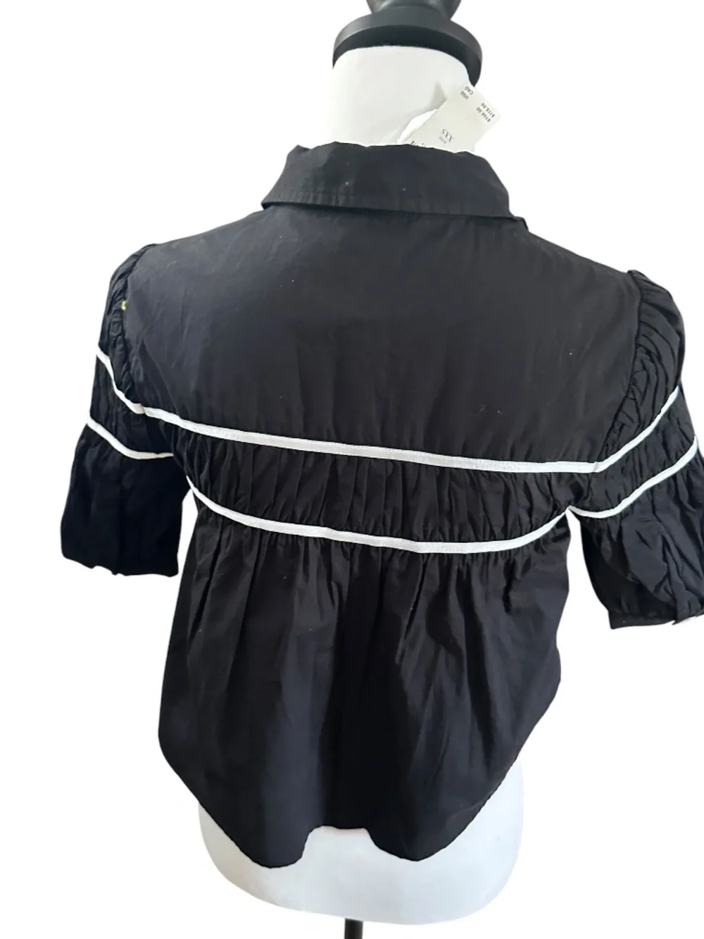 NWT Maeve Leandra Cotton Shirred Yoke Black Button Down Short Sleeve Blouse XXS - Picture 7 of 9